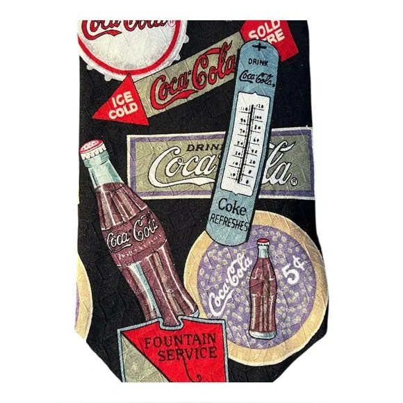 Vintage Coca-Cola Silk Tie Retro Soda Advertising Novelty Necktie Multicolor - Picture 5 of 8